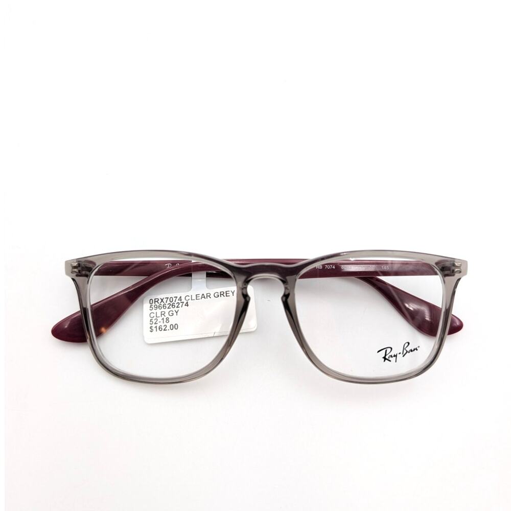 Ray Ban Unisex Full Rim Square Eyeglasses RB7074 Clear Grey Frame 52-18-145